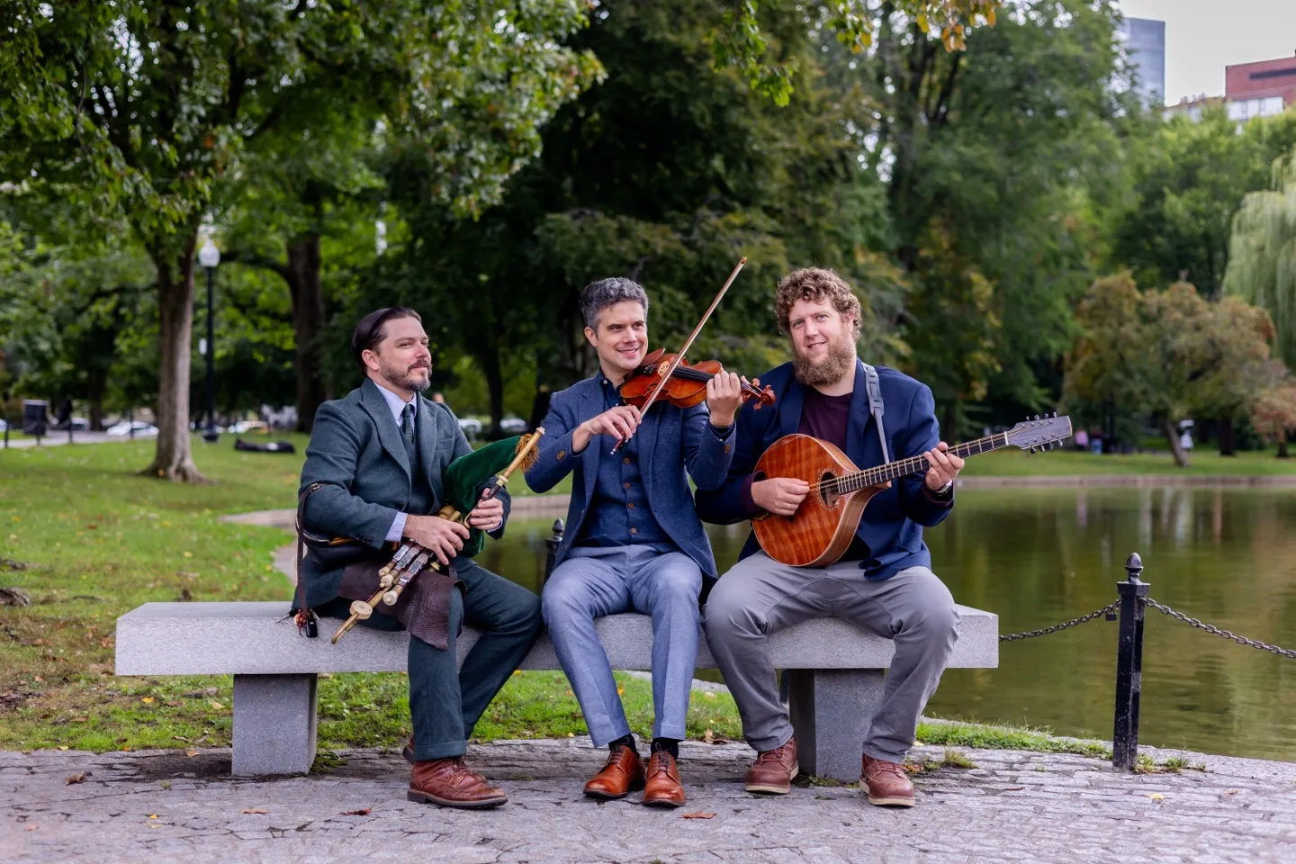Copley Street on a park bench in Boston Public Garden